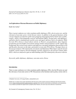 31-42 an Exploration of Korean Discourses on Public Diplomacy Kadir Jun Ay