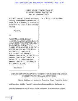 Case 5:14-Cv-00121-DAE Document 79 Filed 09/01/15 Page 1 of 20