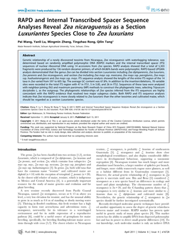 Analyses Reveal Zea Nicaraguensis As a Section Luxuriantes Species Close to Zea Luxurians