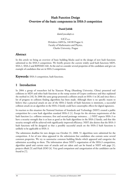 Hash Function Design Overview of the Basic Components in SHA-3 Competition