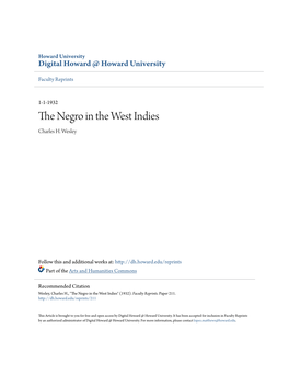 The Negro in the West Indies