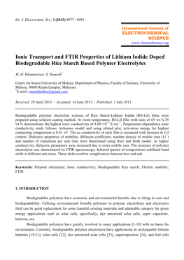 Ionic Transport and FTIR Properties of Lithium Iodide Doped Biodegradable Rice Starch Based Polymer Electrolytes