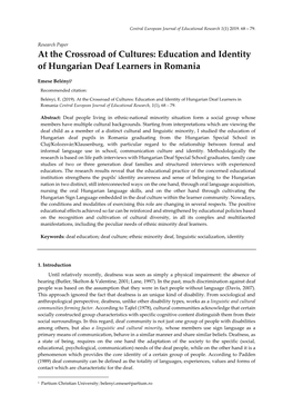 At the Crossroad of Cultures: Education and Identity of Hungarian Deaf Learners in Romania