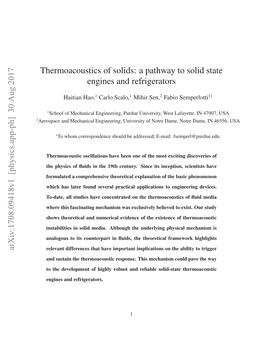 Thermoacoustics of Solids: a Pathway to Solid State Engines And