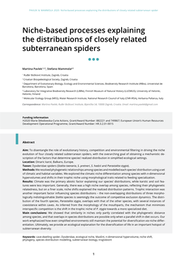 PAVLEK & MAMMOLA 2020: Niche-Based Processes Explaining