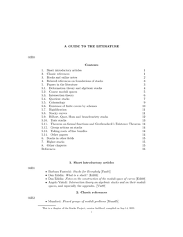 A GUIDE to the LITERATURE 03B0 Contents 1. Short Introductory Articles 1 2. Classic References 1 3. Books and Online Notes 2 4