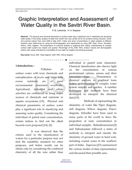 Graphic Interpretation and Assessment of Water Quality in the Savitri River Basin. P