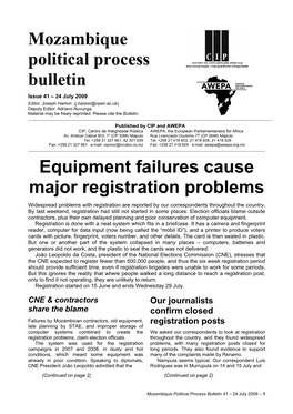 Mozambique Political Process Bulletin Equipment Failures Cause Major Registration Problems