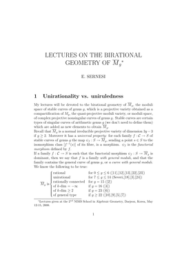 LECTURES on the BIRATIONAL GEOMETRY of Mg