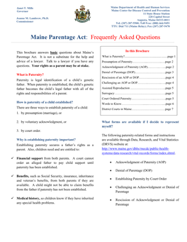Maine Parentage Act: Frequently Asked Questions