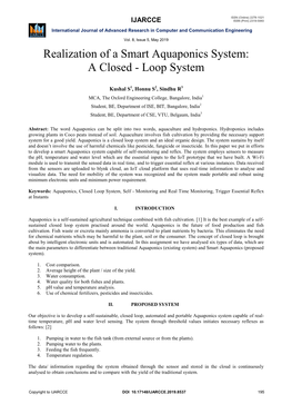 Realization of a Smart Aquaponics System: a Closed - Loop System