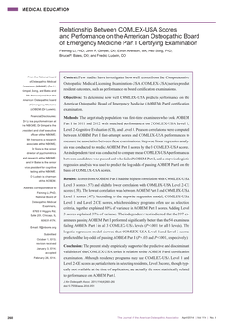 Relationship Between COMLEX-USA Scores and Performance on the American Osteopathic Board of Emergency Medicine Part I Certifyi