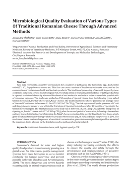 Microbiological Quality Evaluation of Various Types of Traditional Romanian Cheese Through Advanced Methods