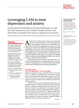 Leveraging CAM to Treat Depression and Anxiety