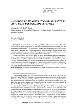 Las Áreas De Montaña En Cantabria Ante El Reto De Su Desarrollo Sostenible1