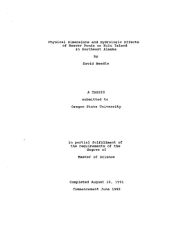 Physical Dimensions and Hydrologic Effects of Beaver Ponds on Kuiu Island in Southeast Alaska