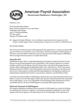 American Payroll Association Government Relations  Washington, DC