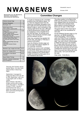 October 2019 Newsletter for the Wiltshire, Swindon, Beckington Committee Changes Astronomical Societies