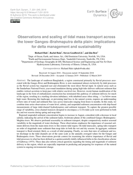 Observations and Scaling of Tidal Mass Transport Across the Lower Ganges–Brahmaputra Delta Plain: Implications for Delta Management and Sustainability