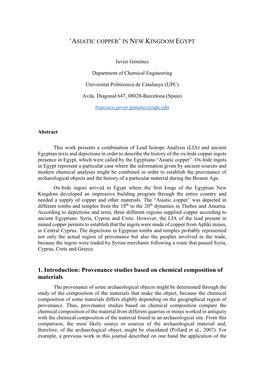 1. Introduction: Provenance Studies Based on Chemical Composition Of