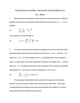 Excess Returns and Beta: Deriving the Security Market Line