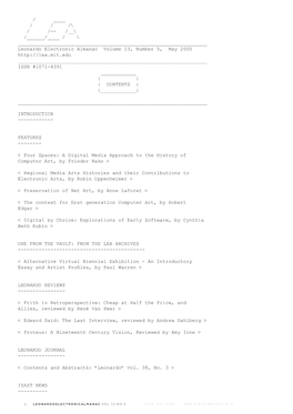 Leonardo Electronic Almanac Volume 13, Number 5, May 2005 ______ISSN #1071-4391 ______| | | CONTENTS | |______|