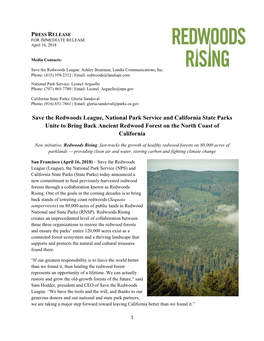 Save the Redwoods League, National Park Service and California State Parks Unite to Bring Back Ancient Redwood Forest on the North Coast of California