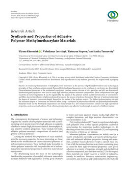 Synthesis and Properties of Adhesive Polymer-Methylmethacrylate Materials