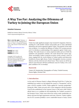 Analyzing the Dilemma of Turkey to Joining the European Union