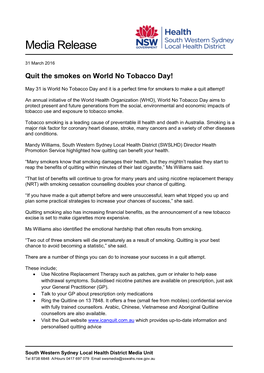 Quit the Smokes on World No Tobacco Day!
