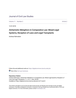 Alchemistic Metaphors in Comparative Law: Mixed Legal Systems, Reception of Laws and Legal Transplants