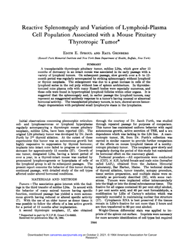 Reactive Splenomegaly and Variation of Lymphoid-Plasma Cell Population Associated with a Mouse Pituitary Thyrotropic Tumor*