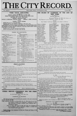 The City Record. the Board of Aldermen of the City of New York. Proclamation. Public Service Commission for the First District