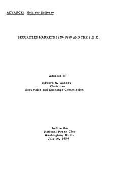 Securities Markets 1929-1959 and the S.E.C