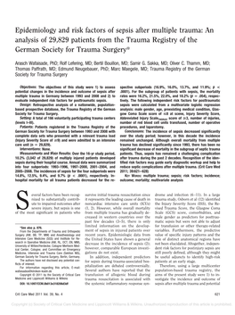 Epidemiology and Risk Factors of Sepsis After Multiple Trauma: an Analysis of 29,829 Patients from the Trauma Registry of the German Society for Trauma Surgery*