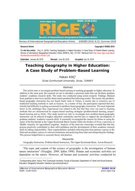 Teaching Geography in Higher Education: a Case Study of Problem-Based Learning