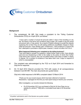 Claim Regarding Payment of Tolls Within Three