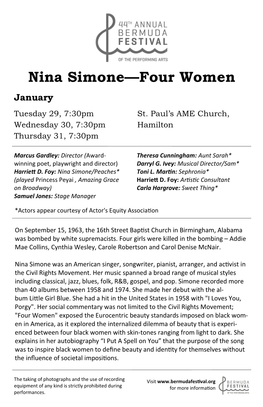 Nina Simone—Four Women January Tuesday 29, 7:30Pm St