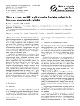 Historic Records and GIS Applications for Flood Risk Analysis in the Salento