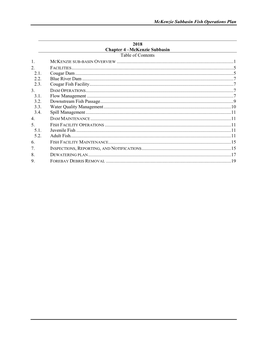 Mckenzie Subbasin Fish Operations Plan 2018 Chapter 4 –Mckenzie