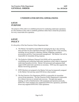 General Order Underwater Diving Operations 6.03.01