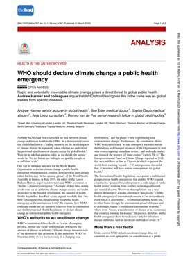 WHO Should Declare Climate Change a Public Health Emergency