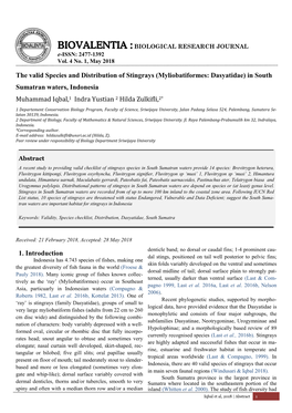 The Valid Species and Distribution of Stingrays (Myliobatiformes