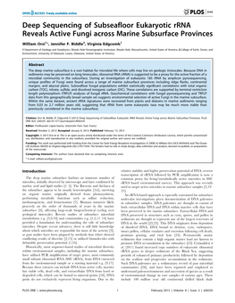 Deep Sequencing of Subseafloor Eukaryotic Rrna Reveals Active Fungi Across Marine Subsurface Provinces