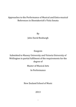 Approaches to the Performance of Musical and Extra-Musical References in Shostakovich’S Viola Sonata