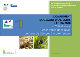 COMPLEMENT DOCUMENT D’OBJECTIFS NATURA 2000 Au Crêt Monniot Et En Vallée De La Loue, De L’Aval De Quingey À Arc-Et-Senans