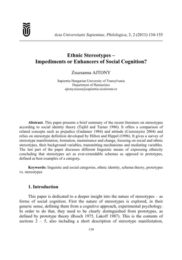 Ethnic Stereotypes – Impediments Or Enhancers of Social Cognition?