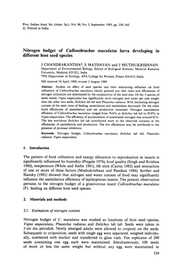 Callosobruchus Maculatus Clearly Pointed out That Rates and Efficiencies of Nitrogen Utilization Are Determined by the Composition of the Seed Also