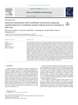 Immersion Immunization with Recombinant Baculoviruses Displaying Cyprinid Herpesvirus 2 Membrane Proteins Induced Protective Immunity in T Gibel Carp