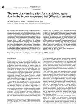 The Role of Swarming Sites for Maintaining Gene Flow in the Brown